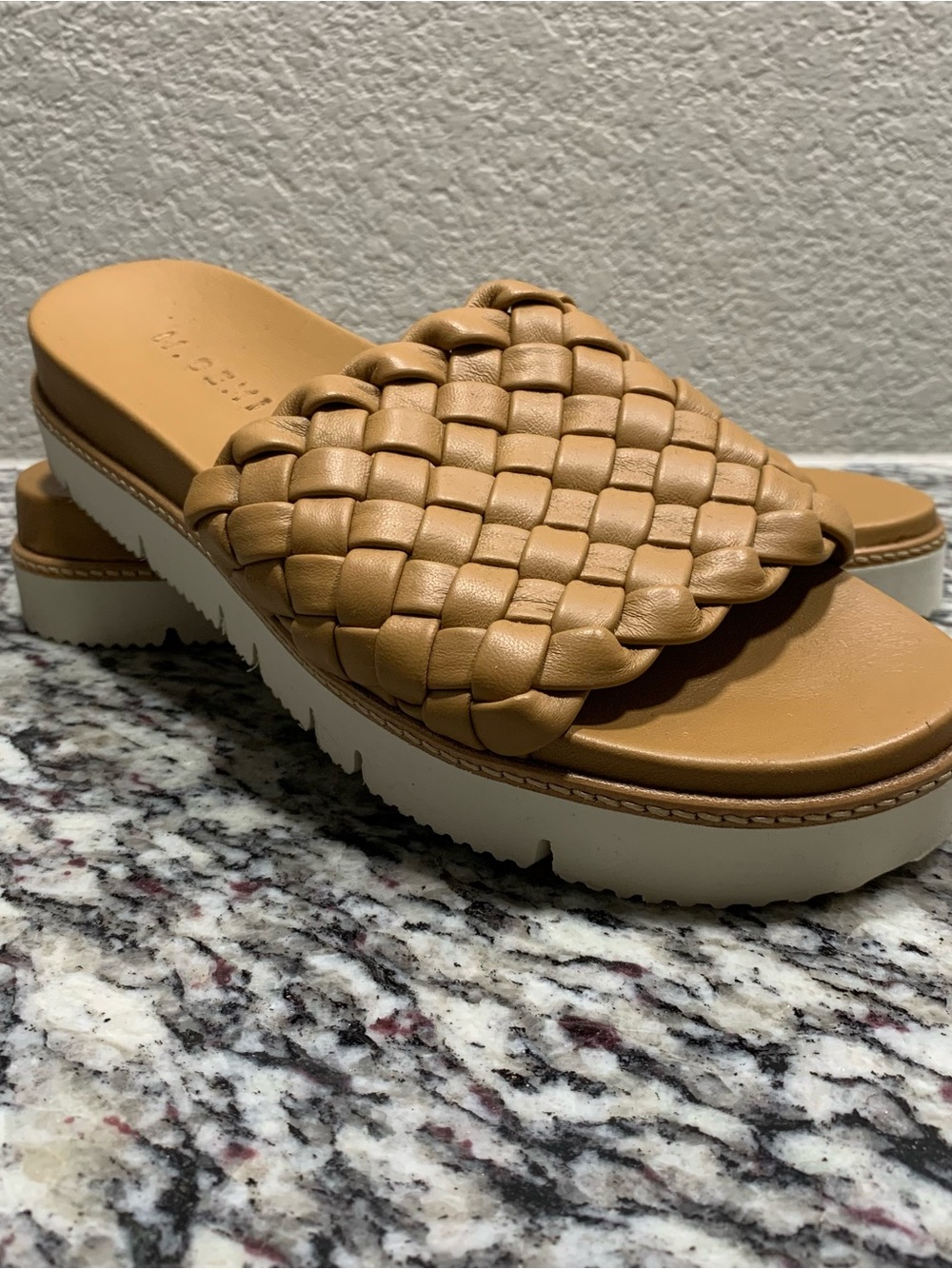 Gemi Slide Sandals Womens 40 Tessuti Woven Leather Natural Tan Slip On